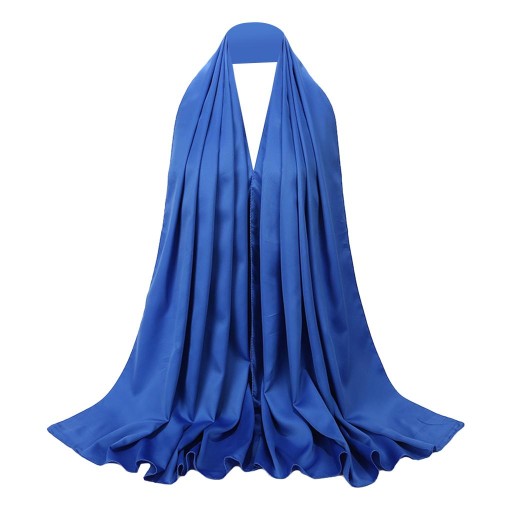 Dámsky jednoduchý saténový hodvábny hidžábový šál jednofarebný dlhý moslimský kráľovská modrá