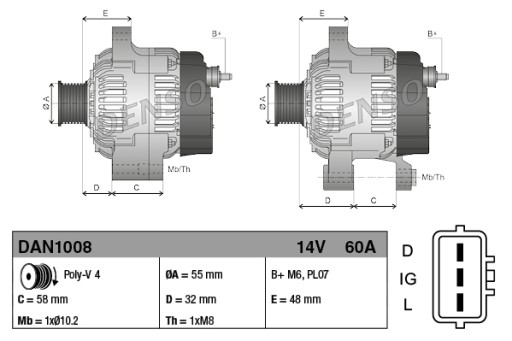 DAN1008 - Генератор 12v 60a, alto iv 1.0i 16v 1061ccm f10d