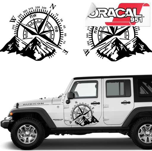 2x Автомобільна наклейка компас гори позашляховий 60X71