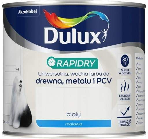 RAPIDRY farba do drewna metalu PCV Biała 0,4L MAT