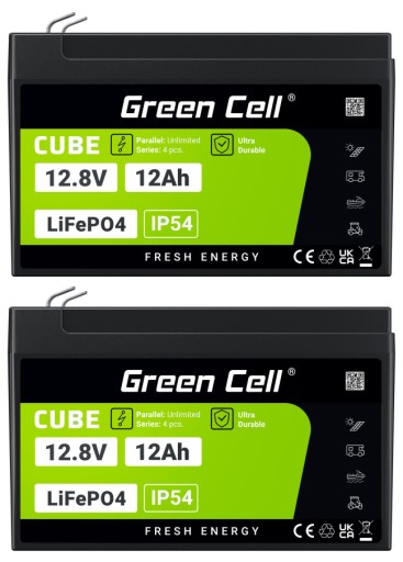 2 × батареї зеленого кольору 12,8 в 12 ач