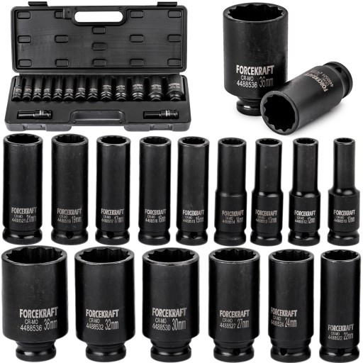 Zestaw Nasadki Udarowe Głębokie Do Klucz Pneumatyczny 1/2" 10-36MM 12K 15el