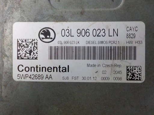 SKODA FABIA II computer control unit 03L906023LN 5WP42689AA