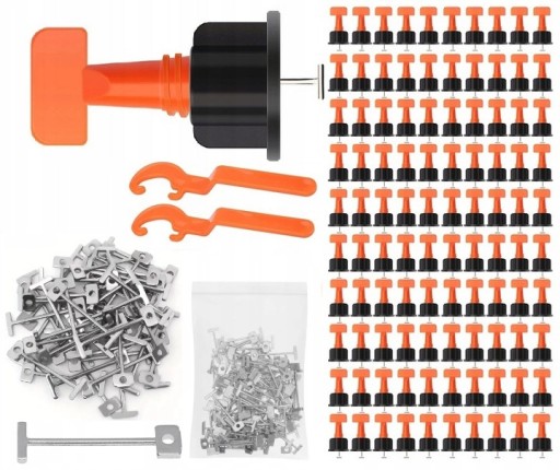 НАБОР СИСТЕМЫ ВЫРАВНИВАНИЯ ПЛИТКИ 200 ШТ., ЗАЖИМЫ 100 ШТ. + ШТИФТЫ 100 ШТ.