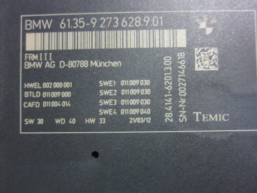 BMW F10 520D N47 modulo Centralina luci 9273628
