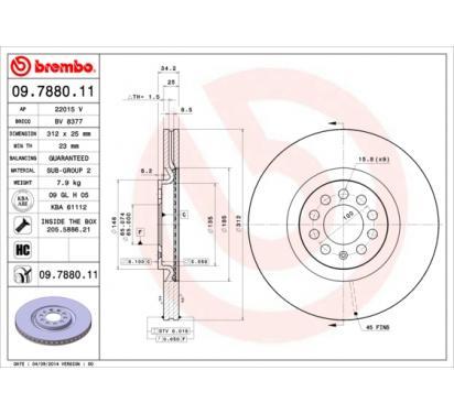 09.7880.11 - Гальмівний диск BREMBO 312X25 V AUDI A3