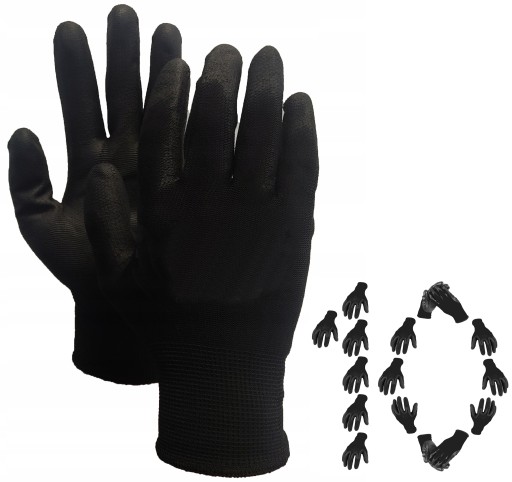 Pracovné rukavice Ochranné potiahnuté čiernePre prácu BOZP PU veľ. 6/XS|10par