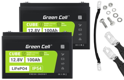 2 батареї lifepo4 із зеленими елементами 12,8 в / 25,6 в 100 ач 150 а накопичувач енергії