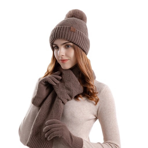 Dámska zimná teplá trojdielna čiapka, šál a rukavice