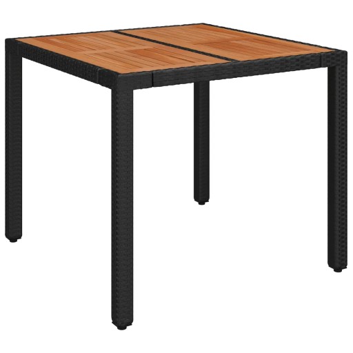 vidaXL Záhradný stôl, drevená doska, čierny, 90x90x75 cm, PE ratan