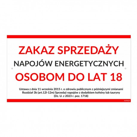 Real＠様注文専用(他のお客様はご遠慮ください) TABLICZKA 30x16 ZAKAZ SPREDAŻY NAPOJÓW ENERGETYCZNYCH OSOBOM DO