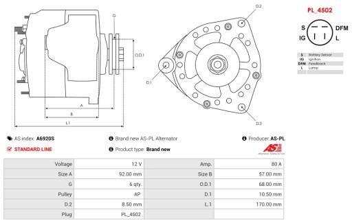 A6920S - Новый генератор переменного тока as-pl