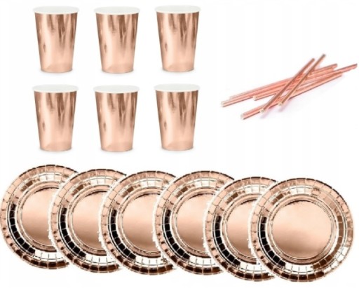 Чашки Тарілки Соломинки Набір трубочок Рожеве золото