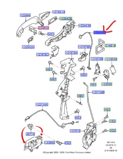 3M51-R22152-AD - Трос открывания передней двери FORD C-MAX Mk1 KUGA