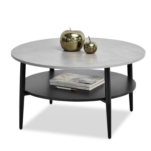 INDUSTRIALNY STOLIK KAWOWY ŁAWA RENNE 80 BETON Z PÓŁKĄ CZARNY METALOWE ...