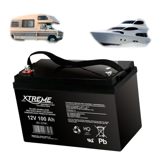 Гелевая батарея xtreme 12 в 100 ач 29 кг для кемпера, лодки, фотогальваники