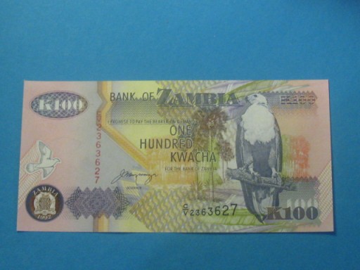 Zambia Banknot 100 Kwacha CV 1992 UNC P-38b