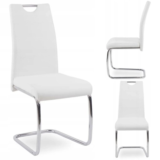 Krzesło Metalowe na Płozach K211 Białe EkoSkóra do Jadalni Kuchni Glamour