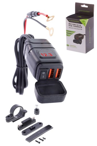 Зарядное устройство для мотоцикла 2xUSB 3.4 A с вольтметром