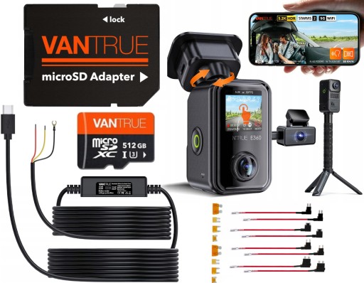 VANTRUE E360 АВТОМОБІЛЬНА КАМЕРА ACE LTE 3CH ПЕРЕДНИЙ ІНТЕР'ЄР ЗАДНИЙ КАРТА ACC 512