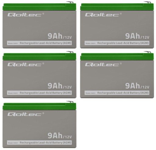 5x agm акумулятор qoltec longlife 12v/24v/36v/48v/60v 9ah автомобільний велосипед