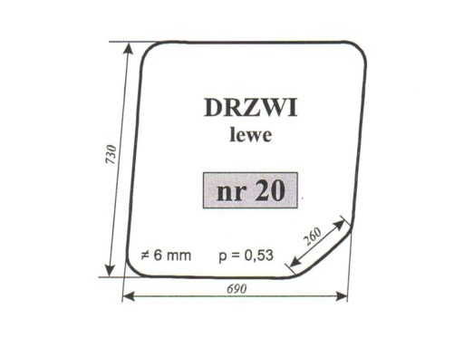 СКЛО ДВЕРІ ЛІВЕ СКЛІННЯ СТАРИЙ ТИП 20