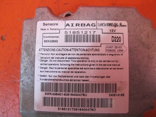 FIAT BRAVO II 2 198 modulo SENSOR Centralina airbag 51851217