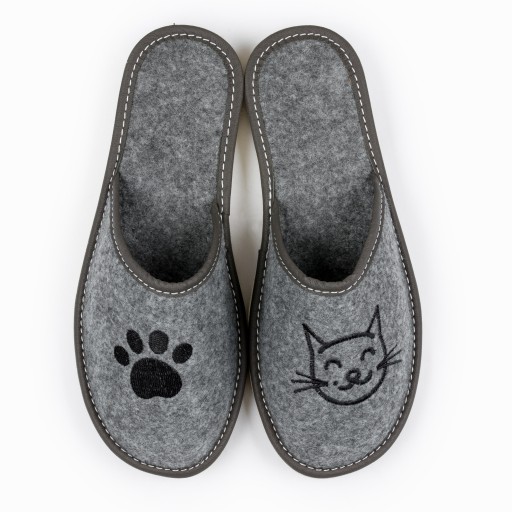 Domáce papuče s mačičkou papuče plstené sivé 36