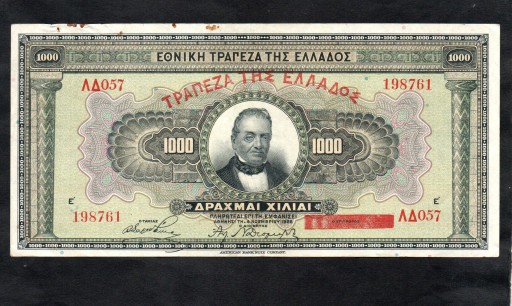 BANKNOT GRECJA -- 1000 DRACHM -- 1926 rok