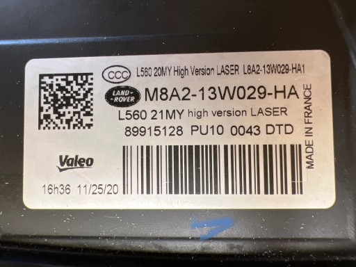 far desna Range Rover Velar Lift Laser High Version Full Led M8A2-13W029