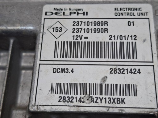 control unit of the engine 237101989R 237101990R RENAULT 1.5 DCI
