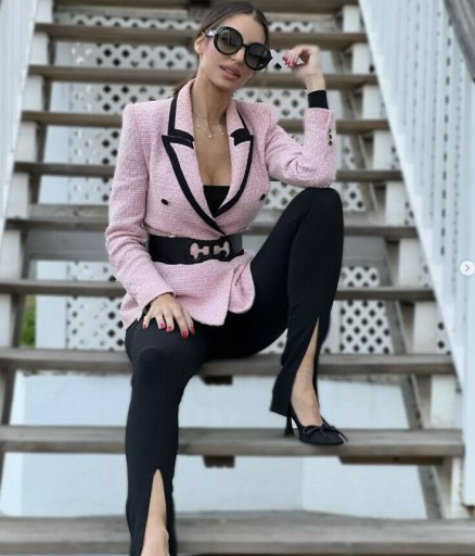 Zara Woman Tweedowa marynarka czarny Melan\u017cowy W stylu casual Moda Marynarka Tweedowe marynarki 