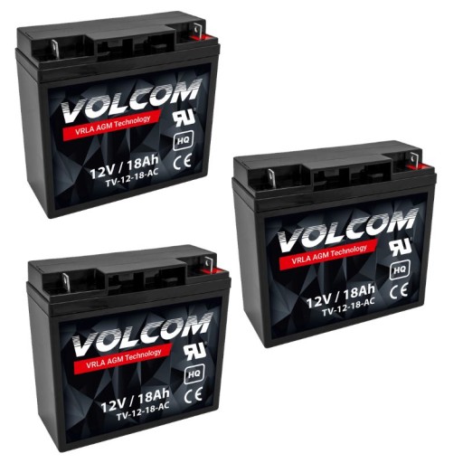 3x agm акумулятор 12v 18ah volcom (розмір 17ah 20ah) дбж велосипедна сонячна сигналізація