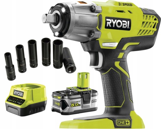 RYOBI КЛЮЧ УДАРНИЙ ONE+ 18V R18IW3-0 400NM 5AH + 6 ДОВГИХ ГОЛОВОК GEKO