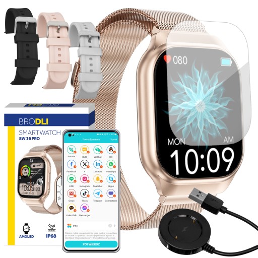 Smartwatch Zegarek Damski Pomiar Cukru Rozmowy Smart Watch Złoty 4 Paski