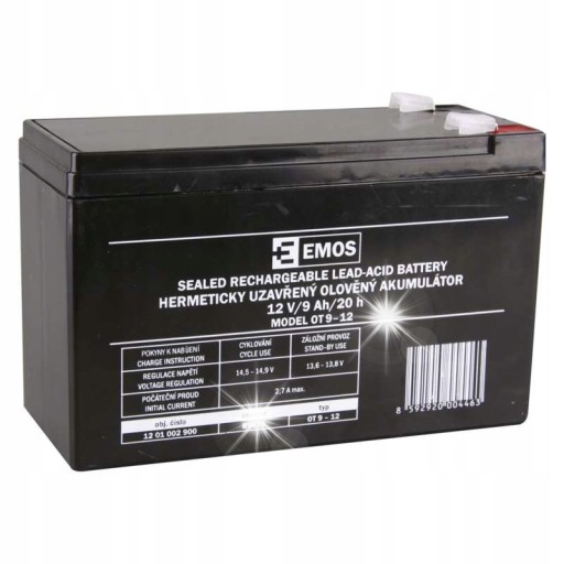 Аккумулятор 12в 9ah, 15,1x6,5x9,4 см, emos, b9675, akuz12v/9ah emos