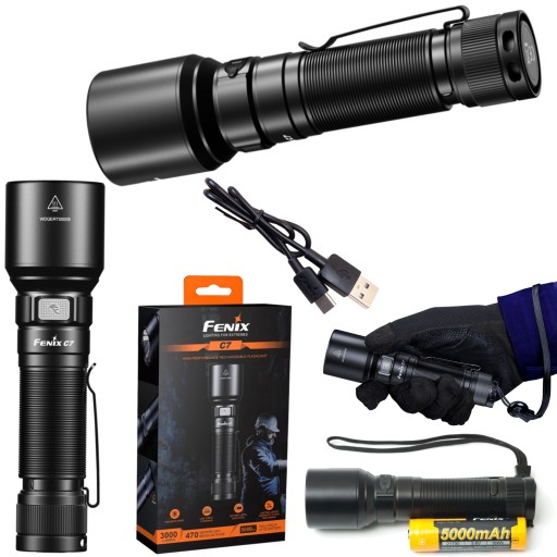 Latarka ręczna Led Fenix C7 akumulator Usb-c 3000 lm Wodoodporna 7 trybów