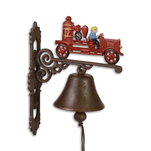 Dva železné nástenné zvončeky s motívom Starého hasičského auta