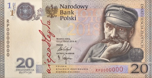 Banknot 20 zł Piłsudski 100 lat Niepodległość