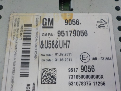 CHEVROLET AVEO et RADIO fabrication 95179056