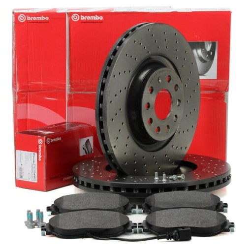 BREMBO Xtra диски + колодки передні AUDI S3 VW GOLF R