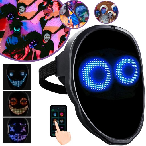 LED MASZK HALLOWEENRE, LED MASZK GESZTUSÉRZÉKELŐVEL, VILÁGÍTÓ LED MASZK