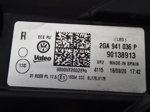 light right right FULL LED VW T ROC A11 2GA941036P