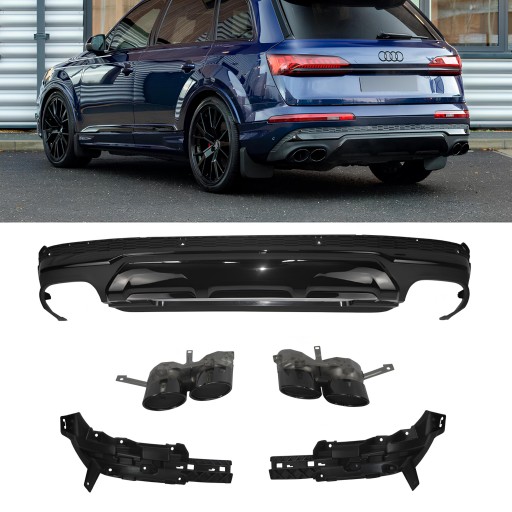 S7-70009 - Задний диффузор с выхлопными кончиками audi sq7 2020–2023 black gloss