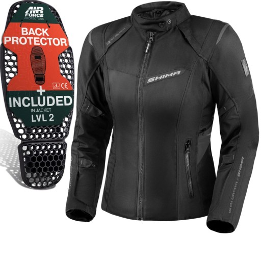 Жіноча мотоциклетна куртка SHIMA RUSH 2.0 LADY BLK, текстильна чорна безкоштовна доставка