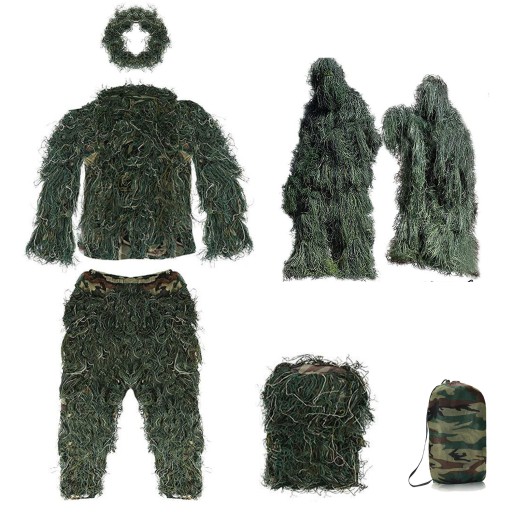 DOSPELÝ MASKÁČOVÝ OUTFIT GHILLIE SUIT ANTI FIRE KAMUFLÁŽ WOODLAND 170CM