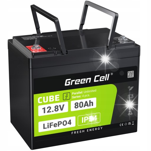 Акумуляторна літієва батарея lifepo4 green cell 12.8v 12v 80ah bms light 9kg