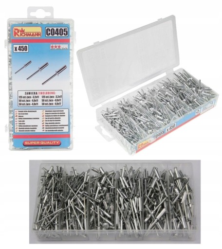 НАБОР 450 шт. ЗАКЛЕПКИ, РАЗЛИЧНЫЕ АЛЮМИНИЕВЫЕ ЗАКЛЕПКИ.