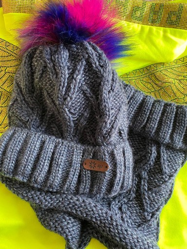 Шапка з помпоном + шарф AJS, темно-синій