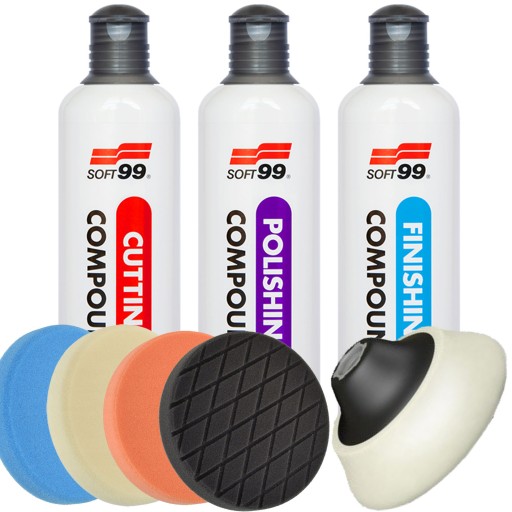 SOFT99 полировальные пасты 3X300ML + 4XPADS + держатель